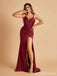 Mismatched Burgundy Side Slit Mermaid Maxi Long Bridesmaid Dresses,Party Dress, WG1885