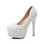 New white platform single shoes stiletto heels women's shoes lace flowers pearl wedding shoes  bridal shoes