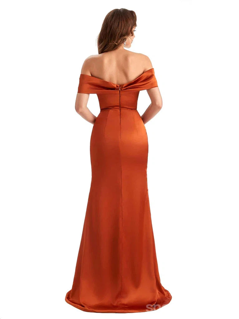 Mismatched Burnt Orange Mermaid High Slit Cheap Long Bridesmaid Dresses,WG1347