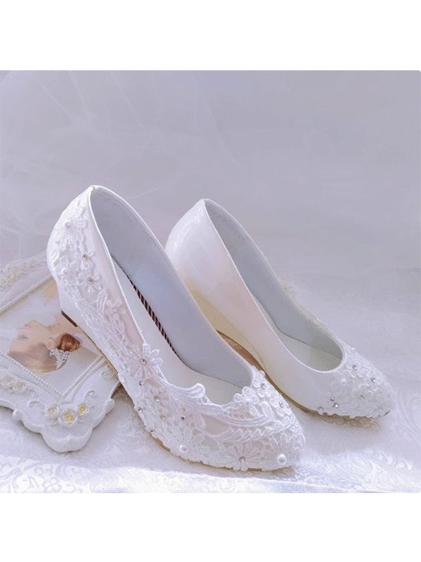 Women's Wedding Shoes Decorative Heel Wedding Heels Bridal Shoes With Beading