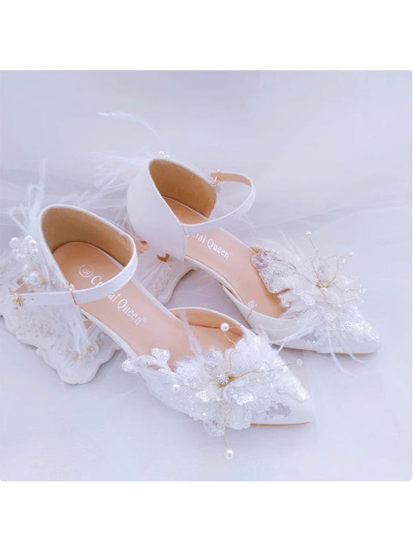 Women's Wedding Shoes Decorative Heel Wedding Heels Bridal Shoes With Beading