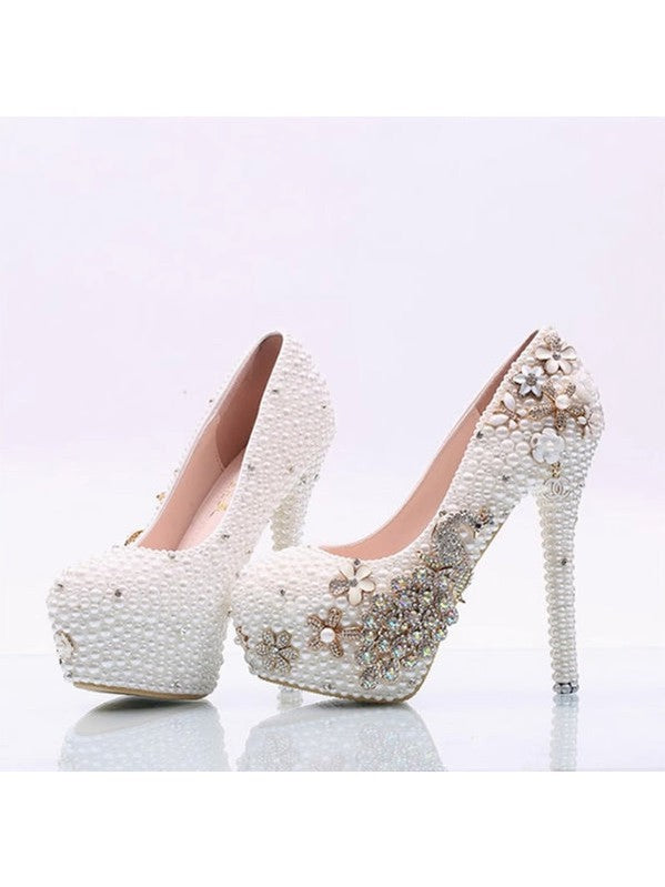 Women's Wedding Shoes Decorative Heel Wedding Heels Bridal Shoes With Beading