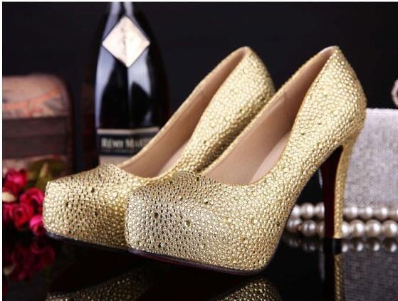 Rhinestone High Heels Platform Shoes Women Pumps Party Wedding Shoes, S034