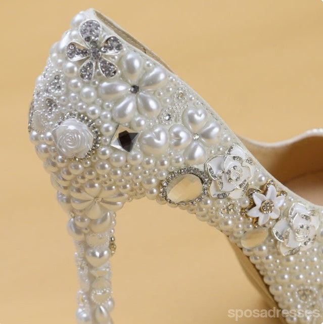 Women's Wedding Shoes Decorative Heel Wedding Heels Bridal Shoes With Beading