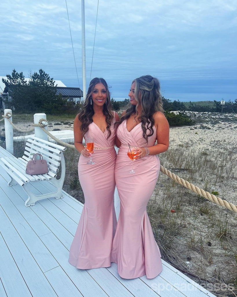 Mismatched Pink Mermaid Spaghetti Straps Maxi Long Bridesmaid Dresses,Party Dress, WG1897