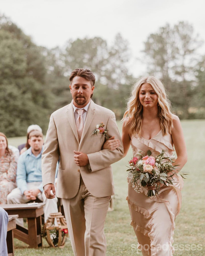 Sexy Taupe Spaghetti Straps Maxi Long Bridesmaid Dresses,Party Dress, WG1898