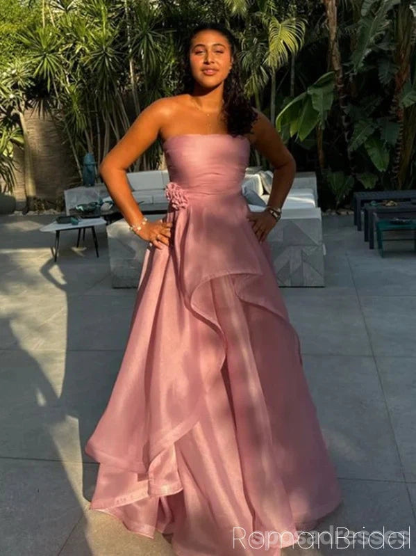 Pretty Pink A-line Strapless Maxi Long Party Prom Dresses Ideas,Evening Gowns,13617