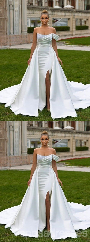 Off White Mermaid One Shoulder Side Slit Maxi Long Party Prom Dresses,13291