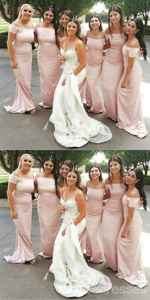 Simple Pink Mermaid Off Shoulder Maxi Long Bridesmaid Dresses For Wedding,WG1785