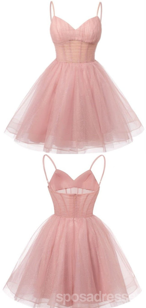 Cute Pink A-line Spaghetti Straps Mini Short Prom Homecoming Dresses,Party Dress,CM1001