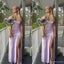 Simple Purple Mermaid Spaghetti Straps Side Slit Maxi Long Bridesmaid Dresses,WG1871