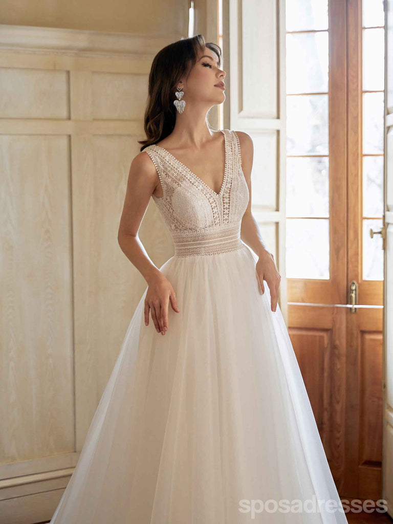 Elegant A-line V-neck Maxi Long Handmade Lace Wedding Dresses For Bride,WD815