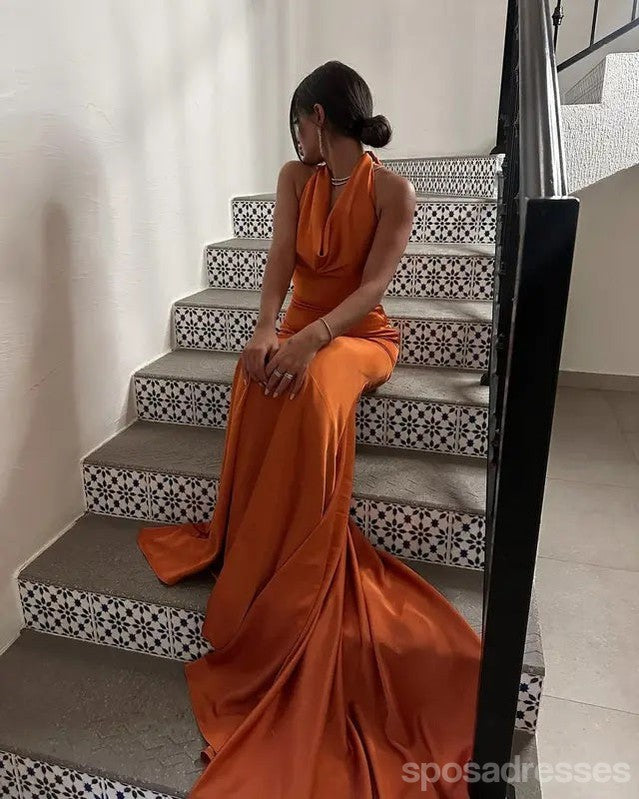 Sexy Mermaid Burnt Orange Halter Maxi Long Party Prom Dresses,Evening Dress,13509