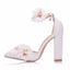 Women's Wedding Shoes Beautiful White Flower Wedding Shoes, Thick Heel Pointed Toe High Heels