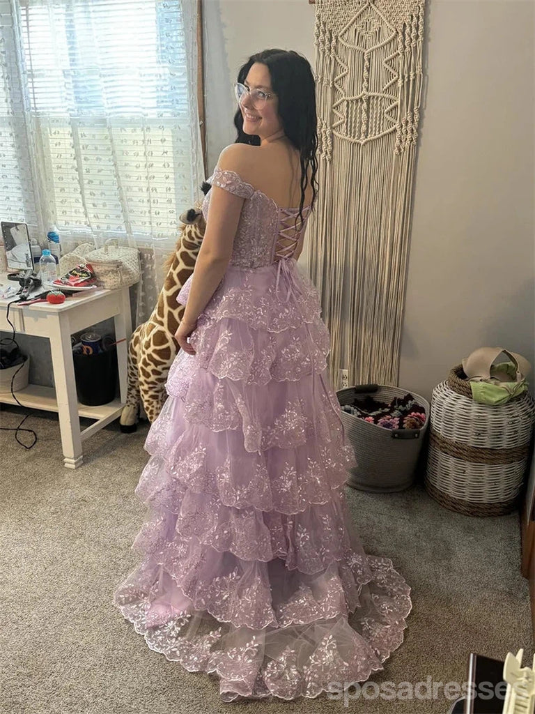 Gorgeous Light Purple A-line Off Shoulder Long Party Prom Dresses Ideas,Evening Gowns,13733