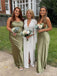 Simple Green Mermaid Spaghetti Straps Maxi Long Bridesmaid Dresses For Wedding Party,WG1844