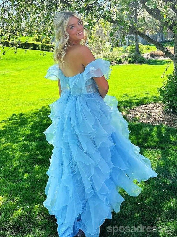 Pretty Blue A-line Off Shoulder Long Party Prom Dresses Ideas,Evening Gowns,13679