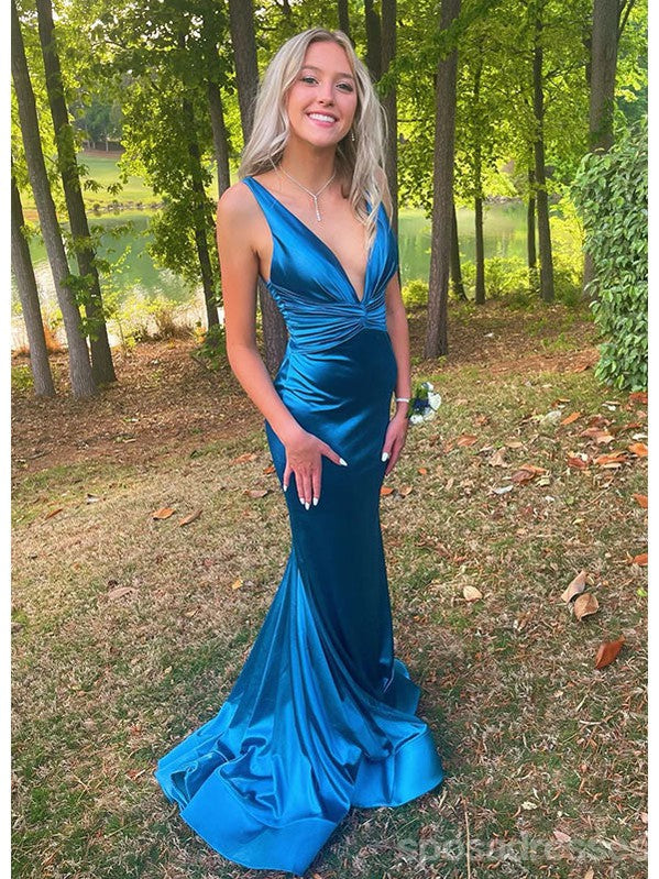 Sexy Blue Mermaid V-neck Long Party Prom Dresses Ideas,Evening Gowns,13753