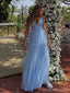 Elegant Blue A-line V-neck Long Party Prom Dresses Ideas,Evening Gowns,13793