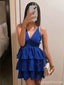 Sexy Blue A-line Spaghetti Straps V-neck Mini Short Prom Homecoming Dresses,CM986