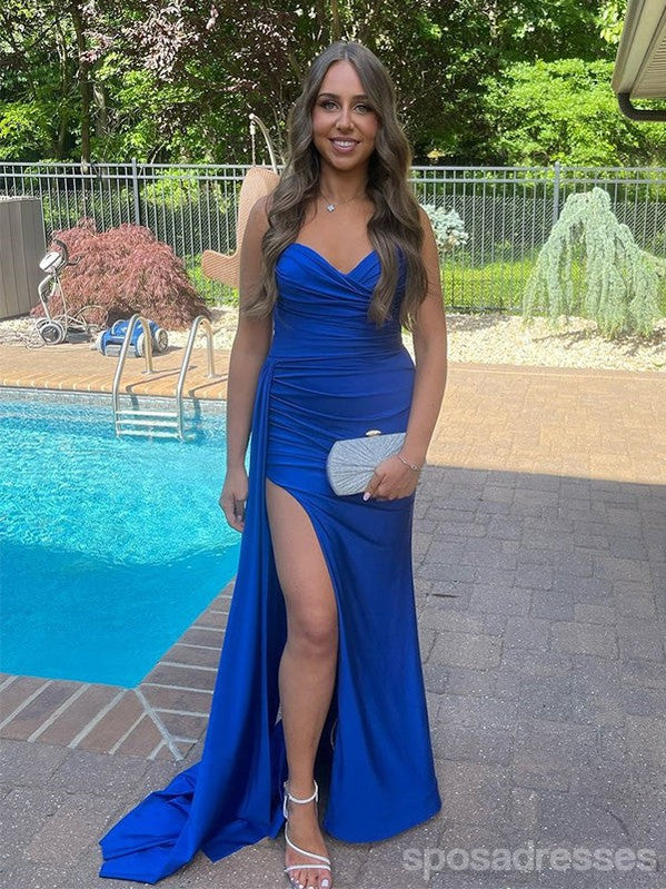 Sexy Blue Mermaid Side Slit Long Party Prom Dresses Ideas,Evening Gowns,13660