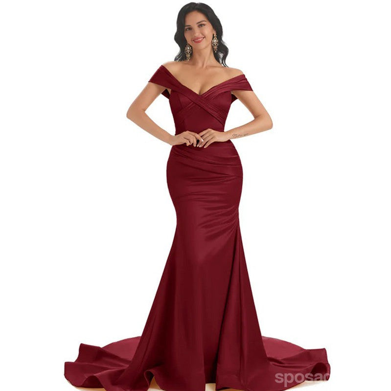 Burgundy Off Shoulder Mermaid Sexy Cheap Bridesmaid Dresses, WG1016