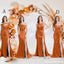 Sexy Mismatched Burnt Orange Mermaid High Slit Cheap Bridesmaid Dresses Online, WG1027