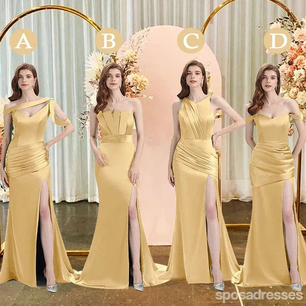 Sexy Mismatched Gold Mermaid High Slit Cheap Bridesmaid Dresses Online, WG1026