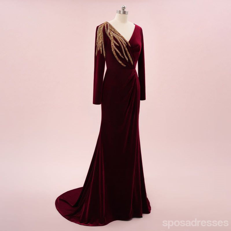 Elegant Mermaid Dark Red V-neck Maxi Long Party Prom Dresses,Evening Dress,13523