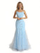 Floral Blue Mermaid Spaghetti Straps Maxi Long Party Prom Dresses,Evening Dress,13489