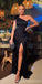 Sexy Black Mermaid One Shoulder Side Slit Long Party Prom Dresses,Evening Dress,13357