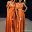 Mismatched Burnt Orange A-line Maxi Long Wedding Guest Bridesmaid Dresses,WG1747