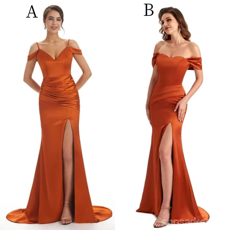 Mismatched Burnt Orange Mermaid High Slit Cheap Long Bridesmaid Dresses,WG1347