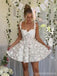 Elegant Floral White A-line Mini Short Prom Homecoming Dresses,Party Dress,CM1032