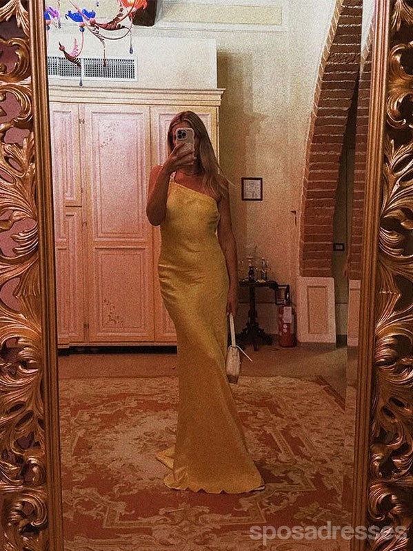 Sexy Yellow Mermaid One Shoulder Long Party Prom Dresses Ideas,Evening Gowns,13881