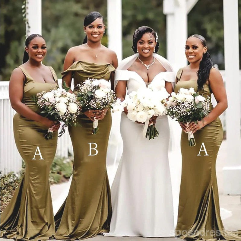 Sexy Mismatched Green Mermaid Off Shoulder Maxi Long Bridesmaid Dresses,WG1873