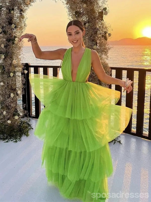 Sexy Green A-line V-neck Maxi Long Party Prom Dresses,Evening Dress,13411