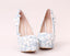 Handmade High Heels Round Toe Blue Lace Crystal Wedding Shoes, S0040