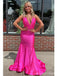 Sexy Hot Pink Mermaid V-neck Backless Maxi Long Party Prom Dresses,Evening Dress,13470