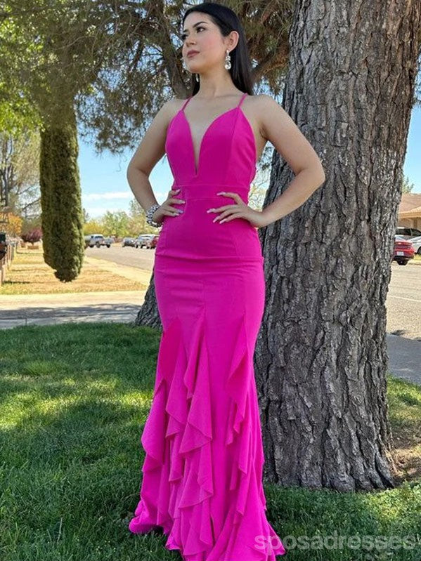 Sexy Hot Pink Mermaid Long Party Prom Dresses Ideas,Evening Gowns,13777