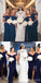 Sexy Mermaid Off Shoulder Navy Blue Wedding Guest Bridesmaid Dresses,WG1739