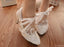 Lace Pearls Pointed Toes Women Wedding Shoes With Ribbons Lace Up, S018