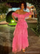 Pretty Pink A-line Off Shoulder Long Party Prom Dresses Ideas,Evening Gowns,13641