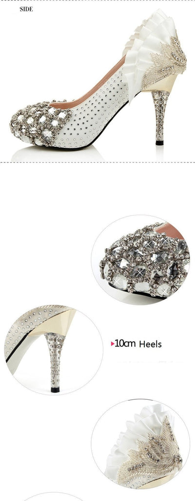 Popular Handmade Rhinestone High Heels Pointed Toe Crystal Wedding Shoes, S002