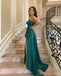 Emerald Green Mermaid One Shoulder Side Slit Maxi Long Party Prom Dresses,13329
