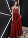Red A-line Sleeveless Jewel Maxi Long Prom Dresses Online,PD0071