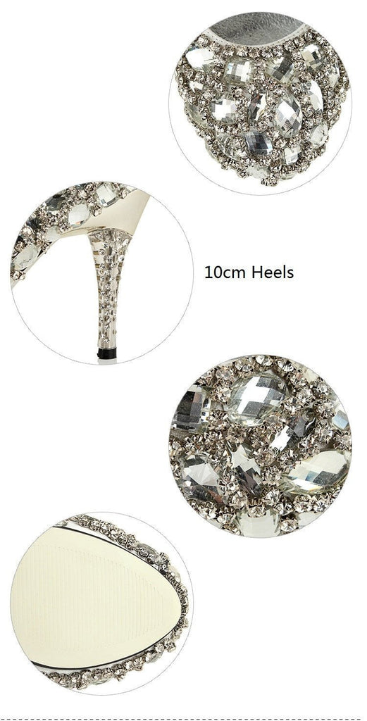 Sparkly Crystal High Heels Pointed Toe Rhinestone Wedding Bridal Shoes, S023