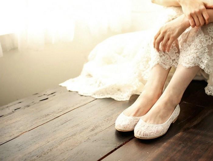 Sweet Princess Lace Pointed Toes Wedding Bridal Shoes With Handmade Flower, S029