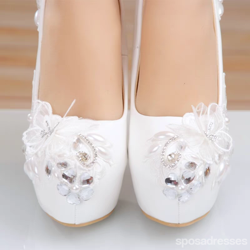 Women's Wedding Shoes Decorative White Lace Wedding Heels Bridal Shoes, H88