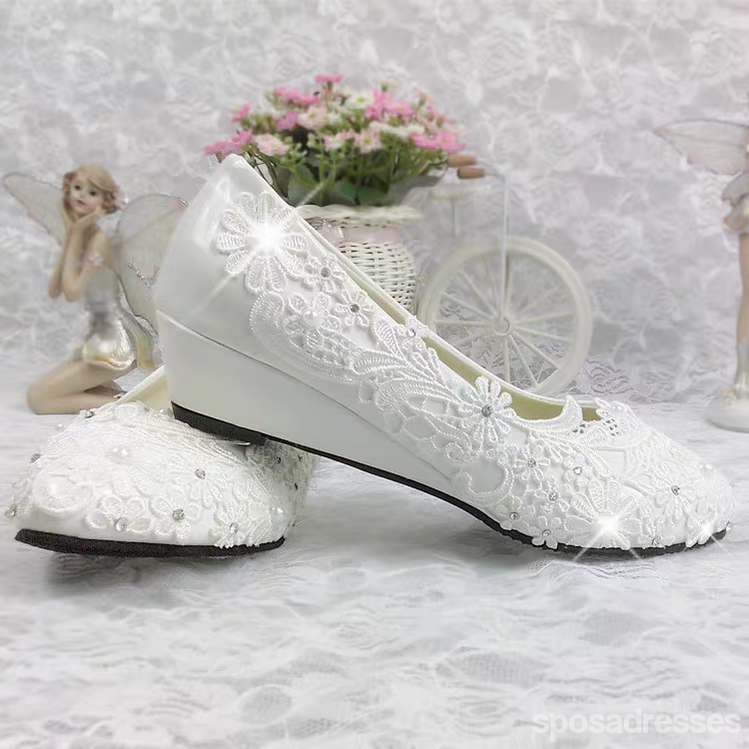 Women's Wedding Shoes Decorative Lace Wedding Low Heels Bridal Shoes, H92